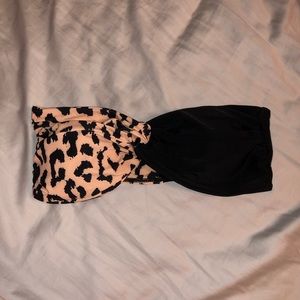 Cheetah Print Twist Bandeau Bikini Top